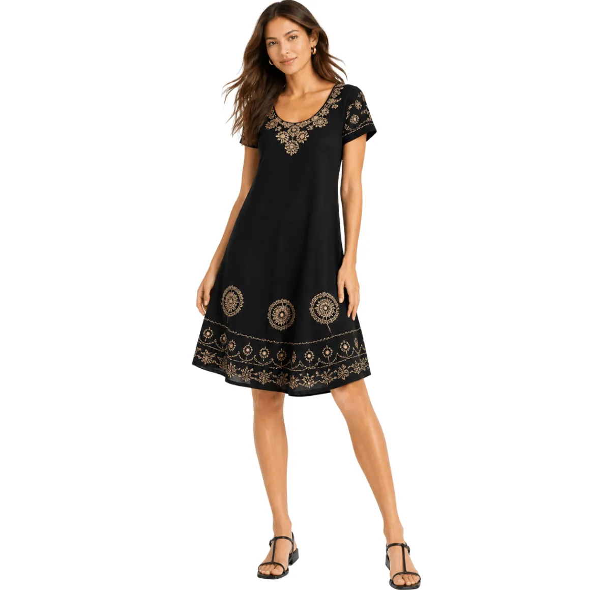 Embroidered V-Neck Sleeveless Midi Dress