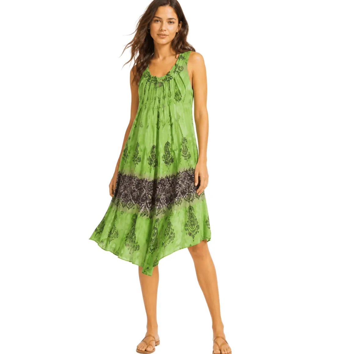 Embroidered V-Neck Sleeveless Midi Dress