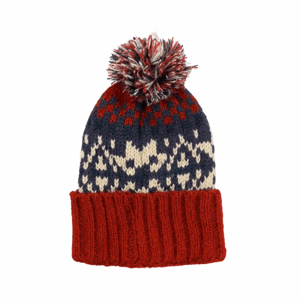 Fair Isle Knit Beanie with Pom-Pom