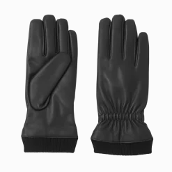 Faux Leather Lined Gloves with Ribbed Cuffs