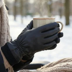 Faux Leather Lined Gloves with Ribbed Cuffs