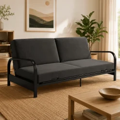Futon Sofa-Bed with Black Metal Frame