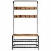Hall Tree with Bench & Hooks – Metal & MDF Entryway Organizer