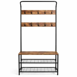 Hall Tree with Bench & Hooks – Metal & MDF Entryway Organizer
