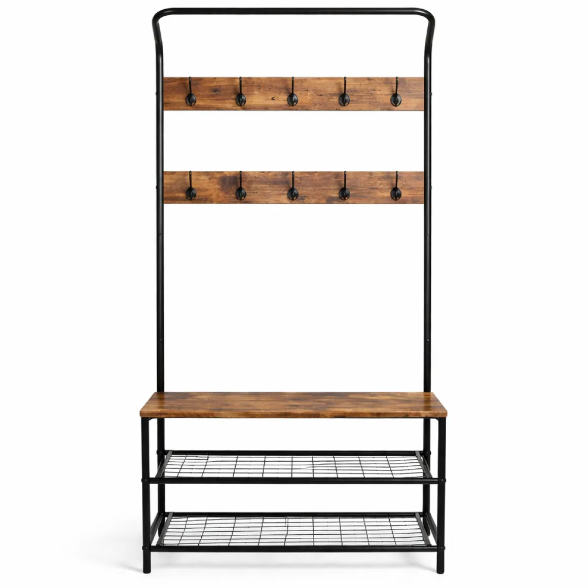 Hall Tree with Bench & Hooks – Metal & MDF Entryway Organizer