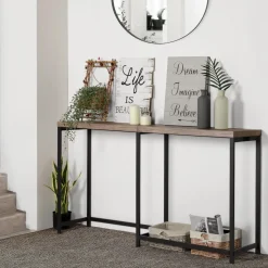 Helms - Dark Wood Console Desk - Metal Frame With MDF