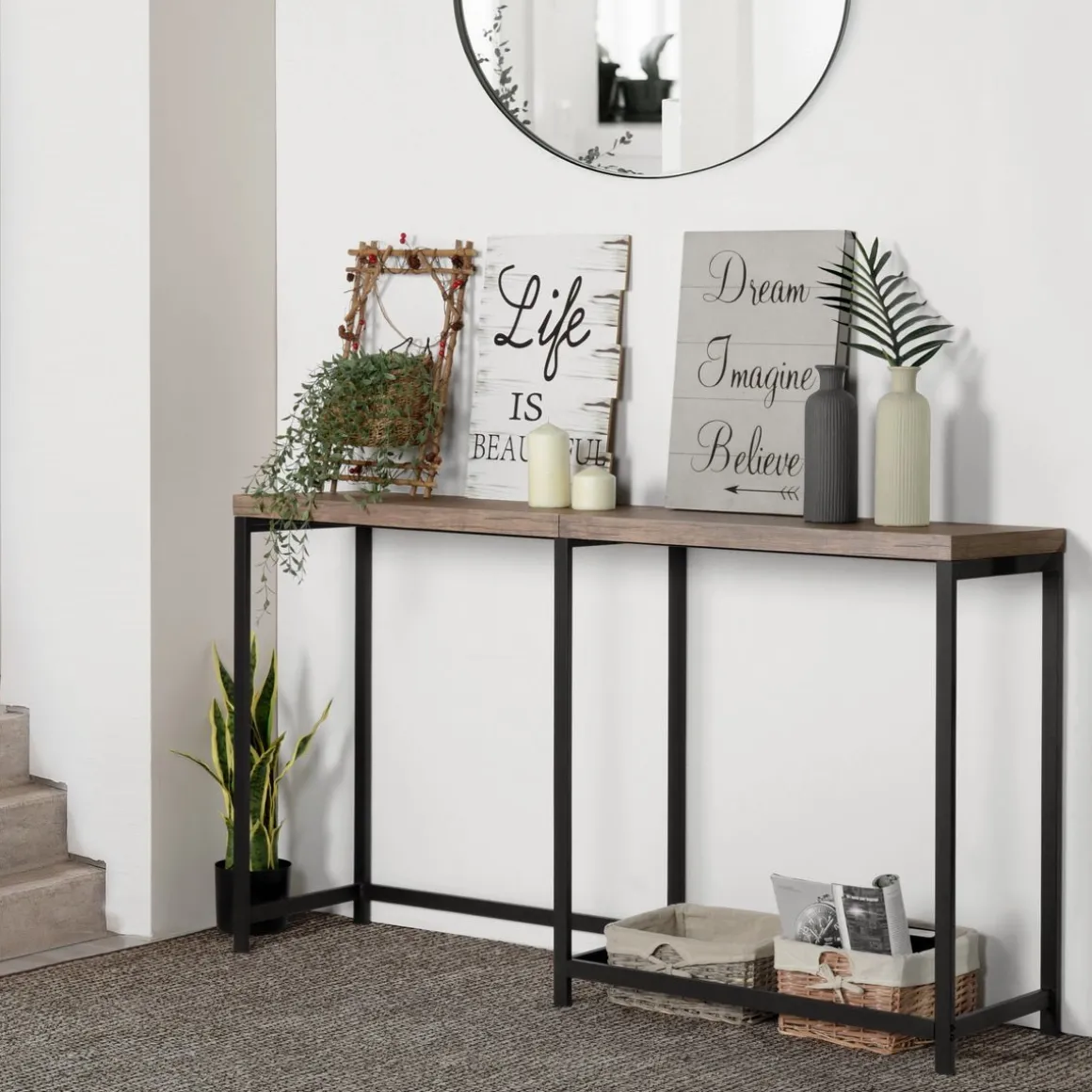Helms - Dark Wood Console Desk - Metal Frame With MDF