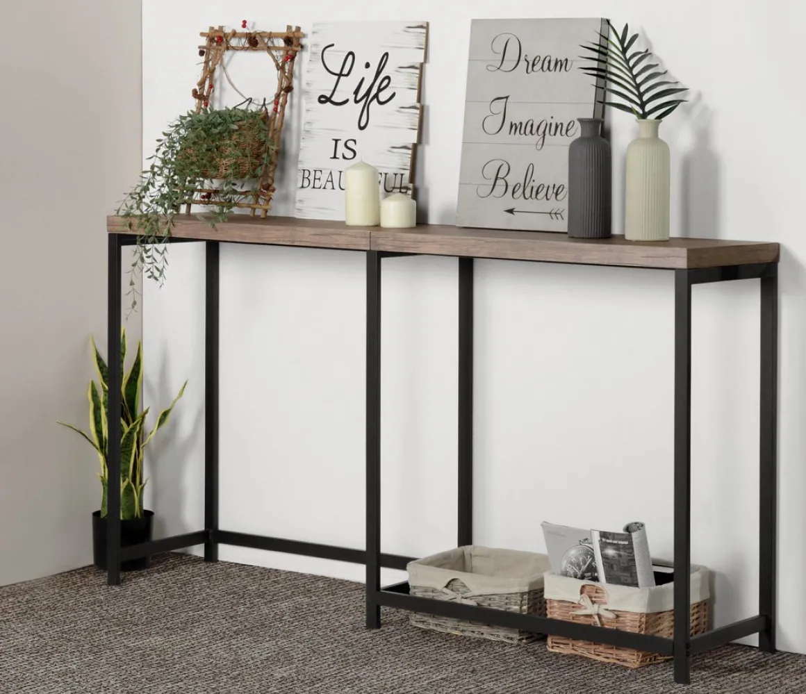 Helms - Dark Wood Console Desk - Metal Frame With MDF