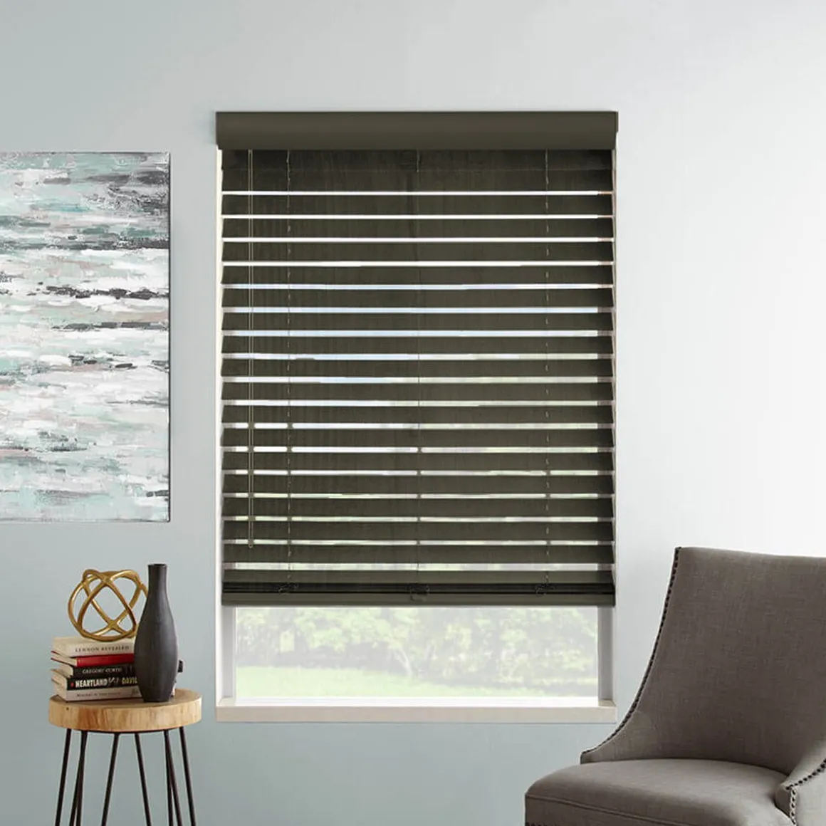 Horizontal Faux Wood Cordless PVC Blinds | Brown