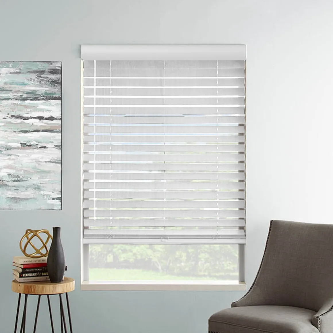 Horizontal Faux Wood Cordless PVC Blinds | White