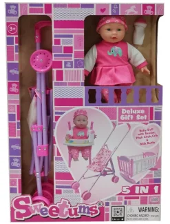 13in Sweetums Doll & Stroller Set 5 In 1