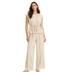 JouJou Crinkled Cap Sleeve Top & Palazzo Pant Set