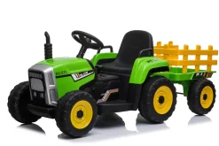 Kids Electric Ride-on Tractor with Trailer (12V Rechargeable Battery) - GREEN