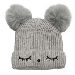 Knit Beanie with Decorative Ears and Pom-Poms