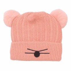 Knit Beanie with Decorative Ears and Pom-Poms