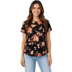 Ladies Printed Crew Neck Top