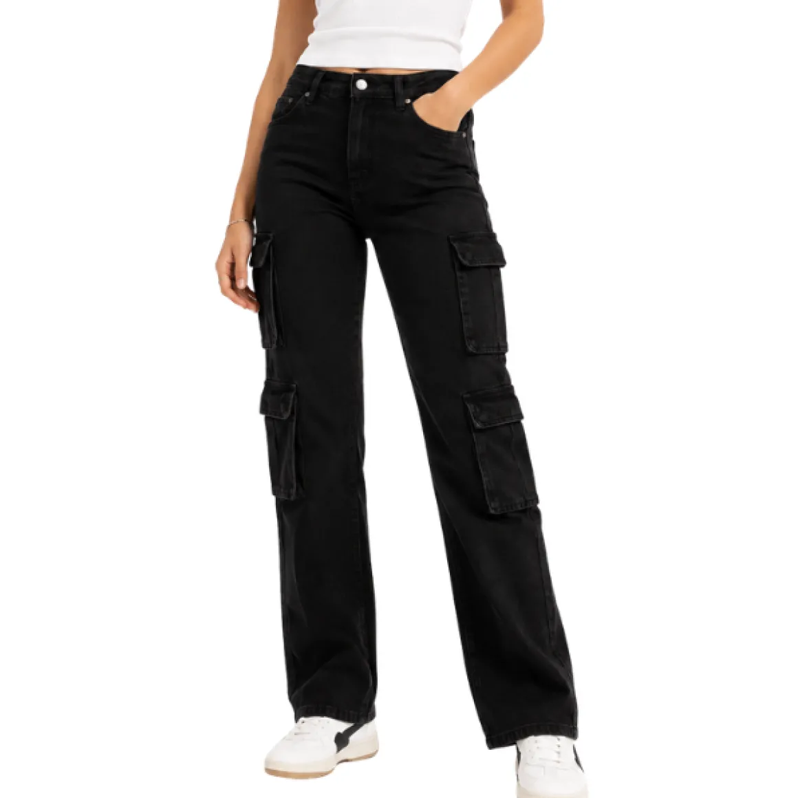 Ladies Twill Cargo Pants with Zipper Details