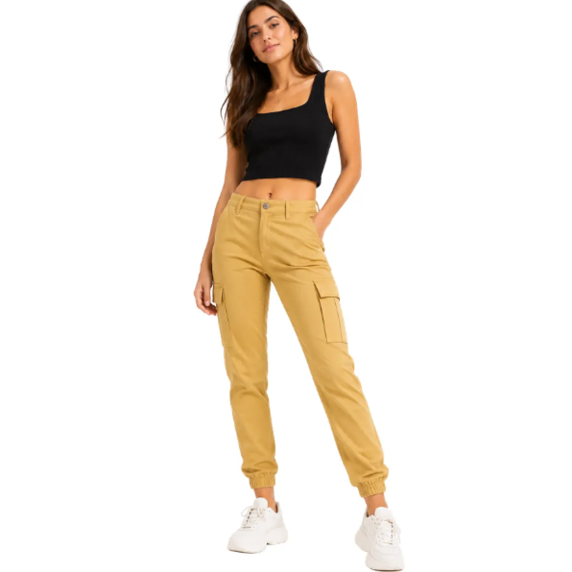 Ladies Twill Cargo Pants with Zipper Details
