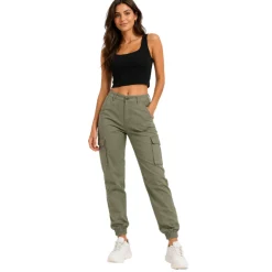 Ladies Twill Cargo Pants with Zipper Details