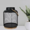Lantern Wire Cage Black With wood Base 20x20x28