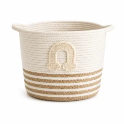 Lauren Taylor-Rope Basket with Arc Applique 8"L x 8 W" x 8"H