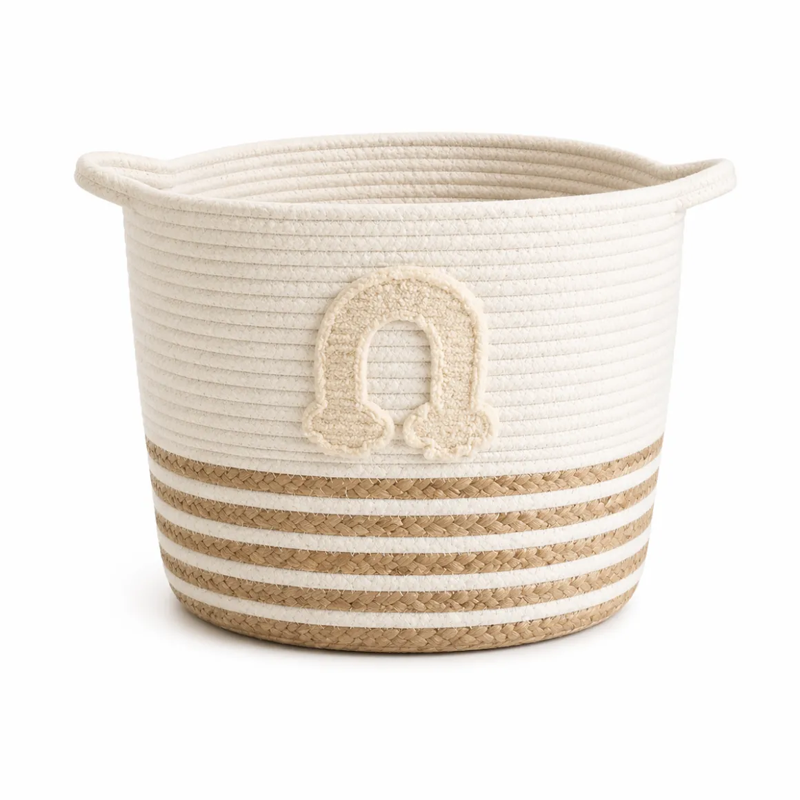 Lauren Taylor-Rope Basket with Arc Applique 8"L x 8 W" x 8"H