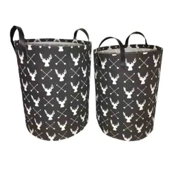 Lauren Taylor- Round Canvas Deer Print Baskets 15"D x18" H