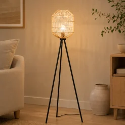Lauren Taylor - Tripod Floor Lamp With Rattan Shade Black