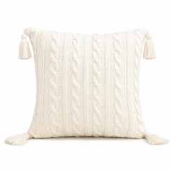 LAURENT TAYLOR - Cable crochet with tassles knit cushion