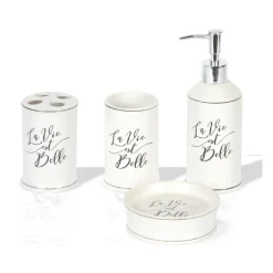 La Vie Est Belle Ceramic Bathroom Accessories Set – 4 Pieces