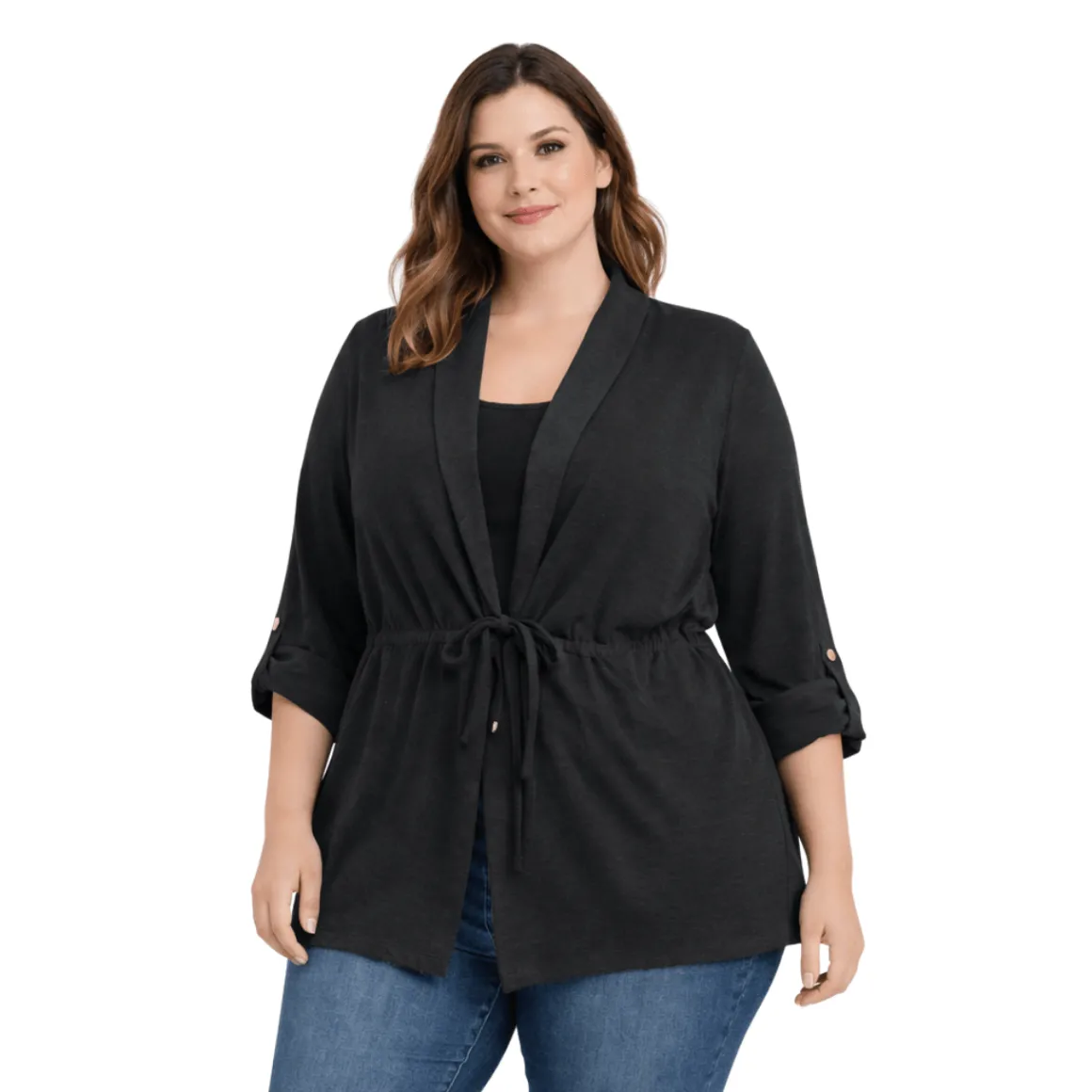 Lightweight Drawstring Waist Cardigan Jacket