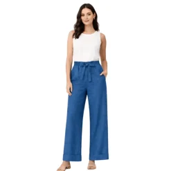 Linen-Blend Tie-Waist Wide-Leg Pants