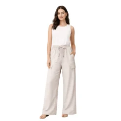 Linen-Blend Wide-Leg Cargo Pants