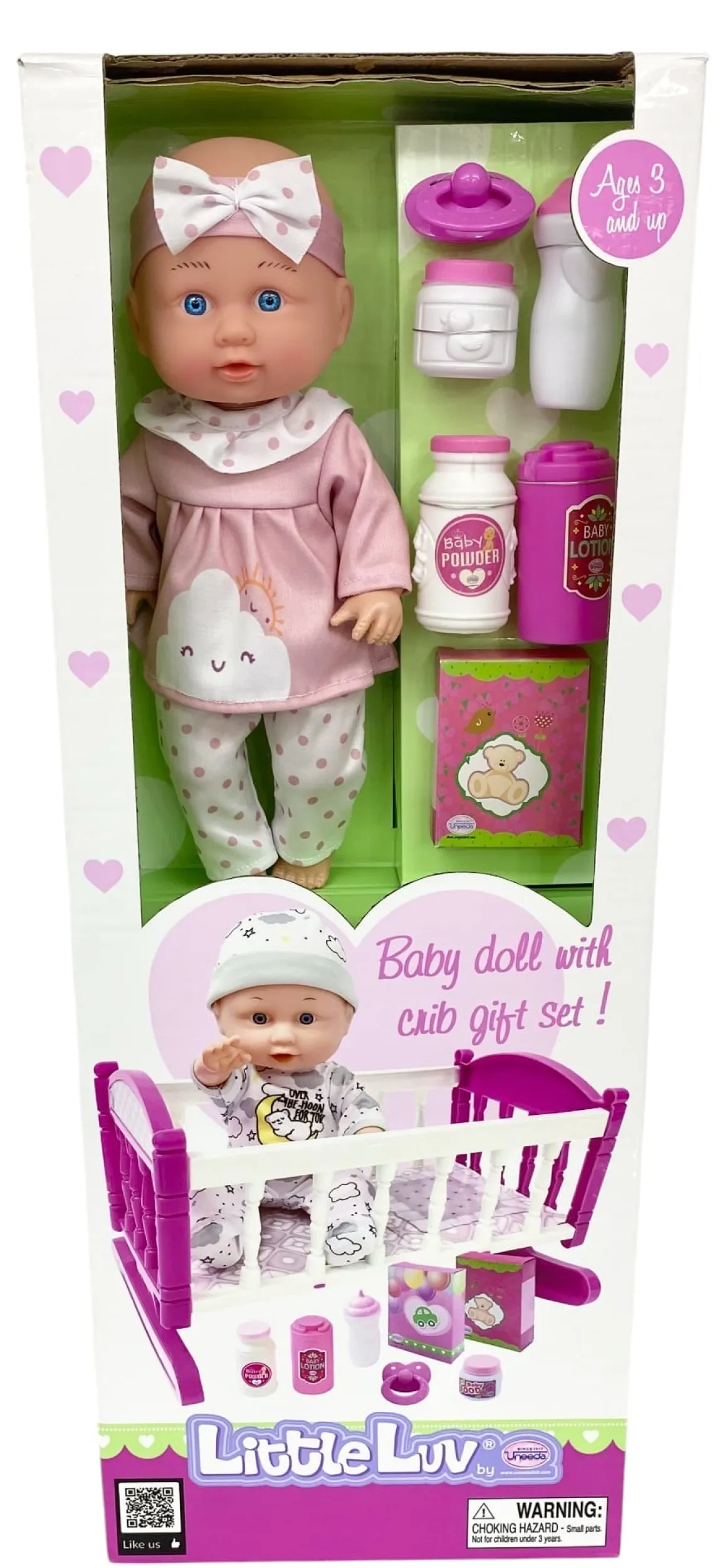 12" Little Luv 3-in-1 Doll Set – Stroller, Crib & High Chair