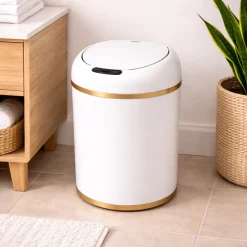 9L Motion Sensor Trash Can – White Touchless Waste Bin