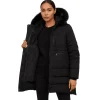 Long Puffer Coat with Faux Fur Hood