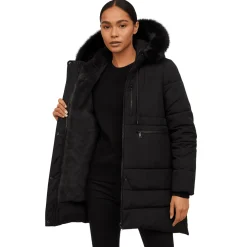 Long Puffer Coat with Faux Fur Hood