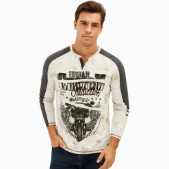 Long-Sleeve Graphic Biker-Inspired T-Shirt