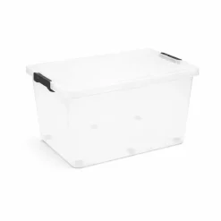 100L Transparent Storage Tote with Locking Lid & Wheels