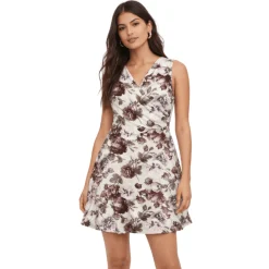 Maria Peach Skin Sleeveless Dress with Surplice Neckline