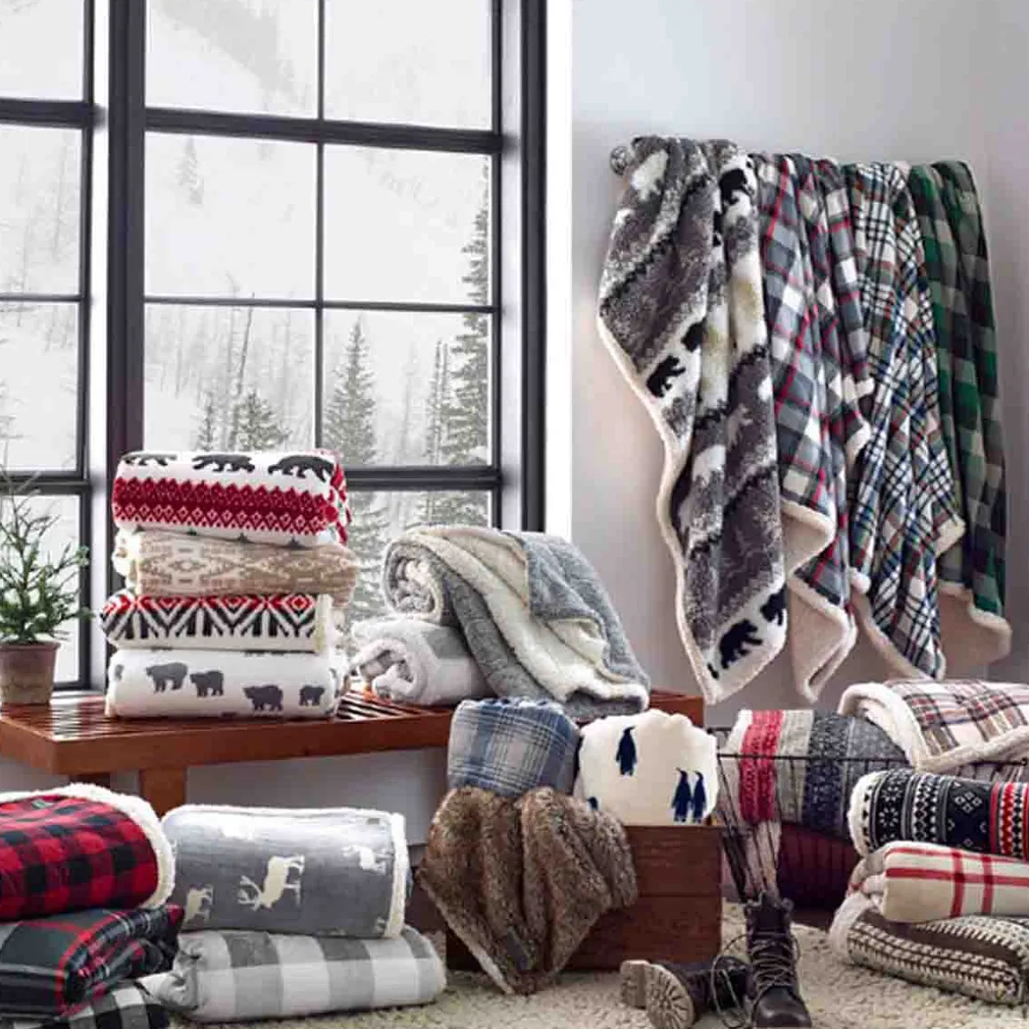 MATHISON Plaid Velour Reverse to Sherpa Throw & Blanket