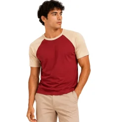 Men’s Contrast Raglan Cotton T-Shirt – Red & Natural