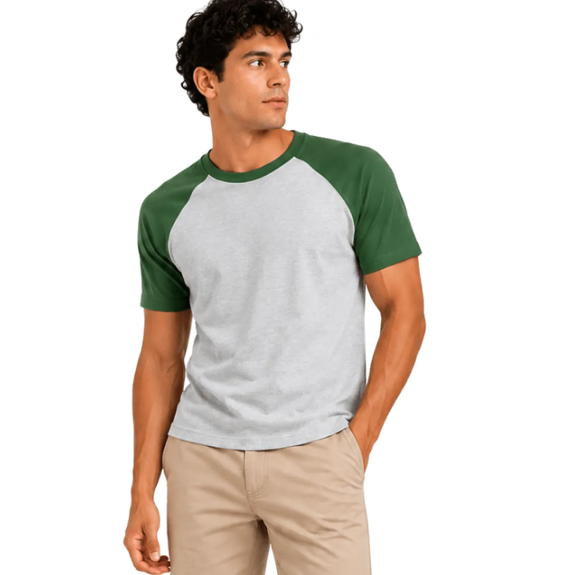 Men’s Contrast Raglan Cotton T-Shirt – Forest Green & Natural