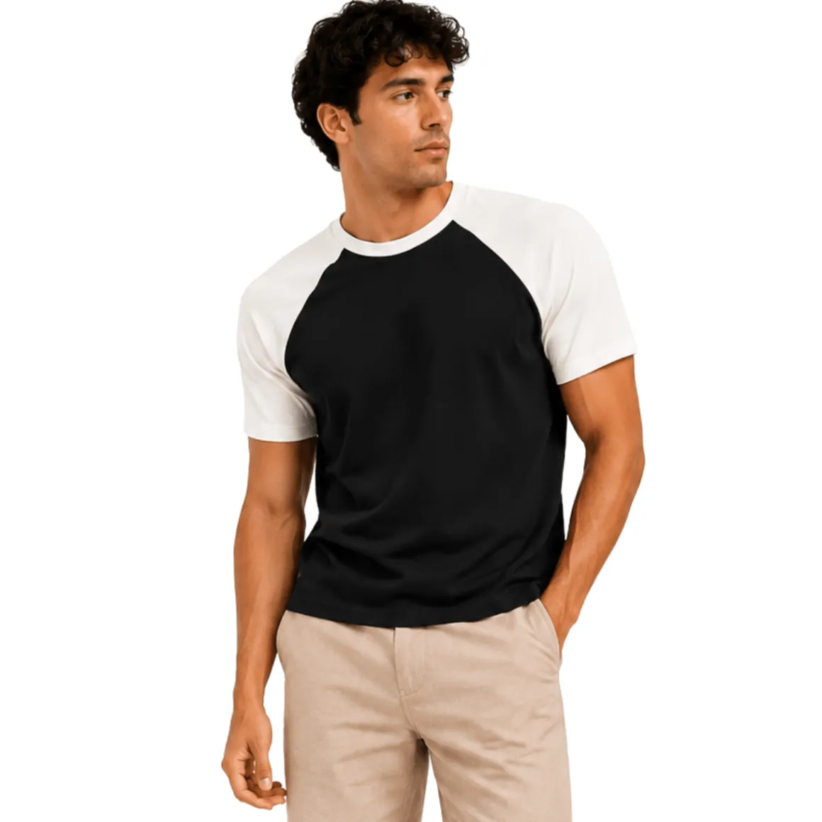 Men’s Contrast Raglan Cotton T-Shirt - Black and White
