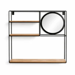 Metal Wall Shelf with Mirror – Modern Decorative Storage Unit