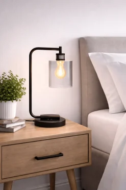 Minimalist Black Desk Lamp with Glass Shade