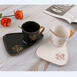 Mug Gift Set with plate and Spoon Foil Gold