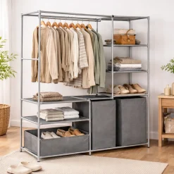 Multi-Function Garment Rack with Shelves & Laundry Bags
