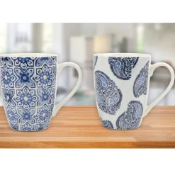 New Bone Mug 11oz Blue Tiles Asst Decals