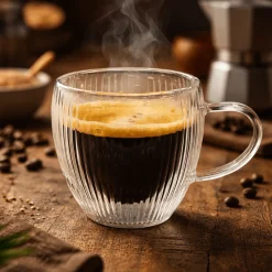 NUVO Set of 2 Double-Walled Ribbed Coffee Cups